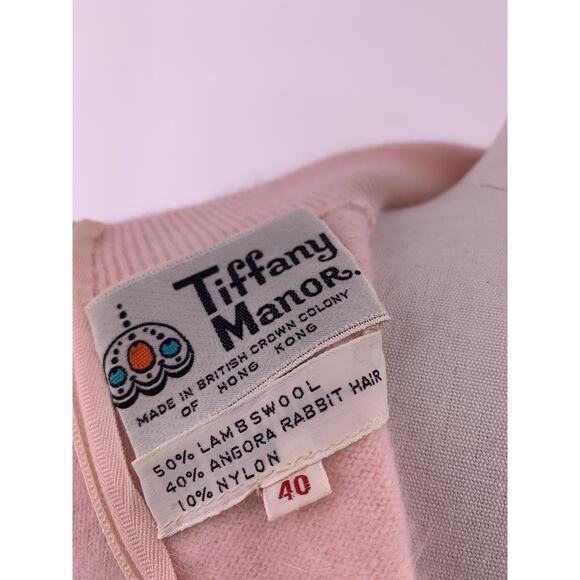 VTG Wool Angora Baby Pink Sweater Classic Pearl Ruffle M - Picture 7 of 8